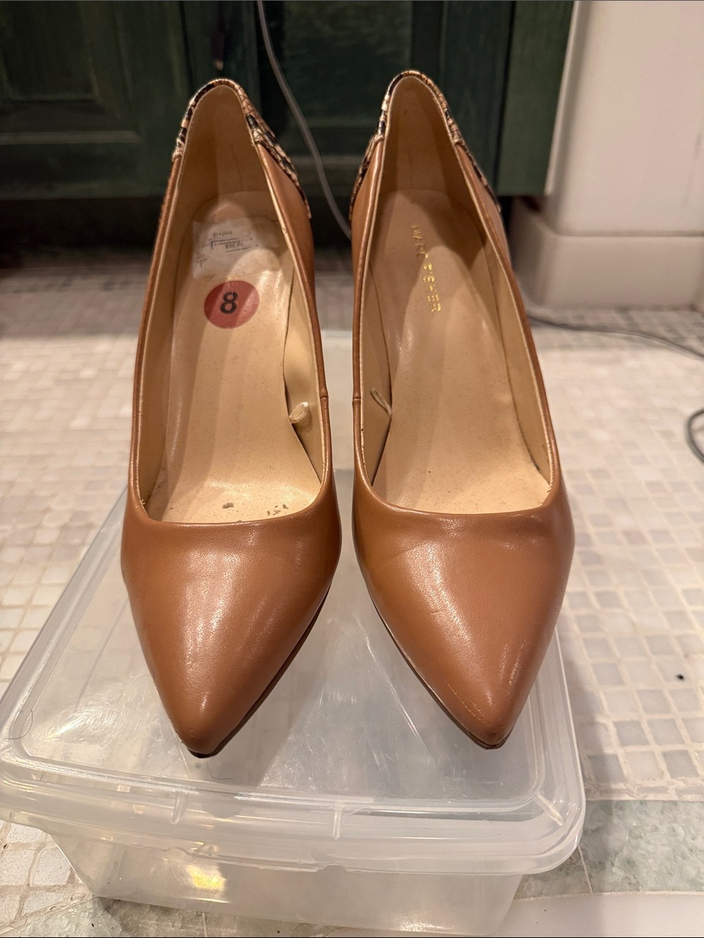 Marc Fisher Tan Pumps with Snakeskin Heel Accent - Picture 3 of 9